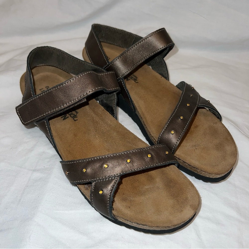 Naot Brown Sandals Leather Shoes Comfort Casual Studded Size 41 Women’s US 10